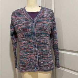 LOGO by Lori Goldstein Space Dye Multicolor Button-Up 2- Piece Cardigan & Shell